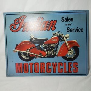 Indian Motorcycles Sales And Service Vtg 2001 Distressed Metal Sign Retro
